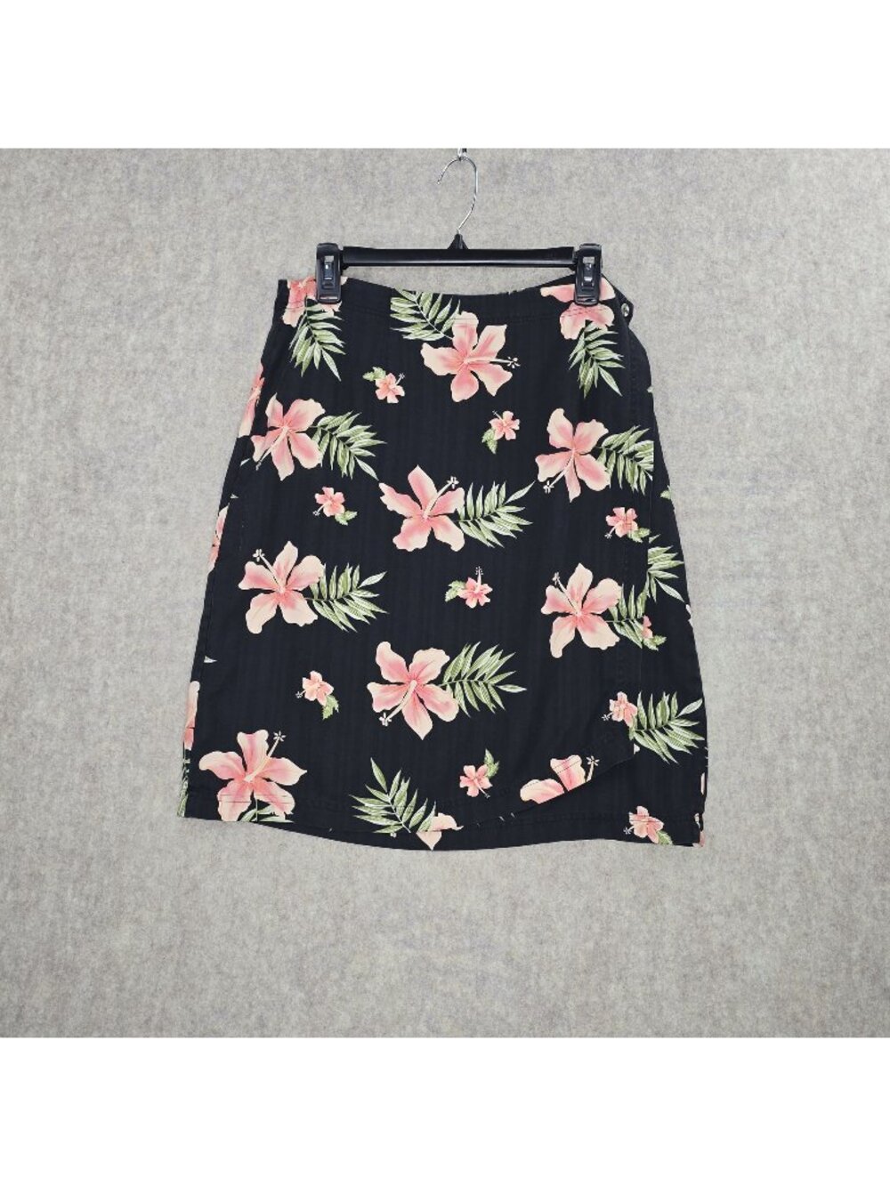 Pineapple Moon Womens Floral Silk Black Pink Skirt XL Tropical Print Lightweight